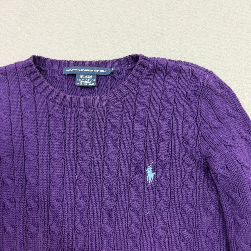 Vintage Ralph Lauren Sport Cable Knit Sweater Women's Medium Purple Crewneck - Picture 4 of 8